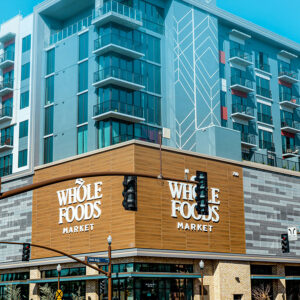 Mixed use area near the ASU campus in Tempe with a Whole Foods, restaurants and apartments.